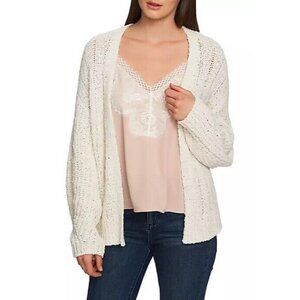 1.State Ivory Cardigan Cotton Blend Pointelle Open Front Sweater SZ M New